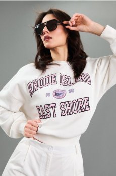 Світшот з вишитим написом - кремовий