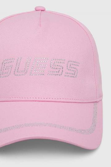 Хлопковая кепка Guess цвет розовый с аппликацией Хлопковая кепка Guess цвет розовый с аппликацией