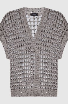 Коричневый ажурный жилет с пайетками