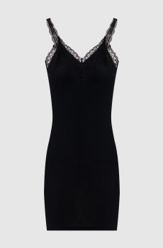 Черное платье мини в рубчик с кружевом