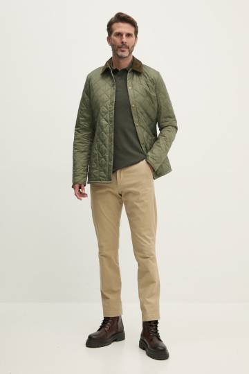 Хлопковый лонгслив Barbour цвет зелёный однотонный