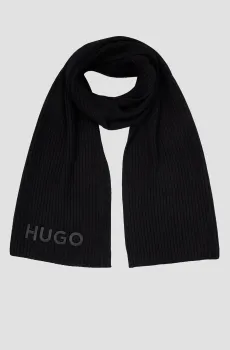 Мужской черный шерстяной шарф Черный ONESIZE HUGO 50500517;001