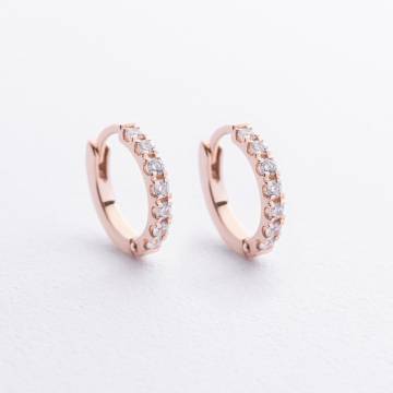 Серьги - кольца с фианитами (красное золото) с09088 Серьги - кольца с фианитами (красное золото) с09088