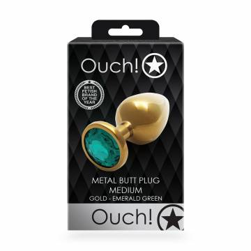 Металлическая анальная пробка Ouch! Round Gem, размер M, золотисто-изумрудная, 1 шт Металлическая анальная пробка Ouch! Round Gem, размер M, золотисто-изумрудная, 1 шт