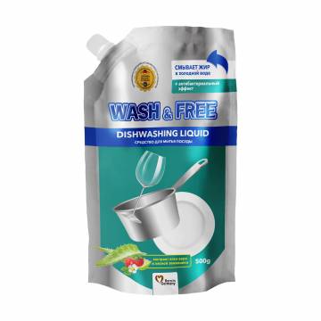 Средство для мытья посуды Wash & Free экстракт алоэ вера и лесной земляники, дойпак, 500 г Средство для мытья посуды Wash & Free экстракт алоэ вера и лесной земляники, дойпак, 500 г