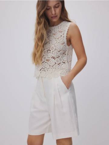 Reserved - Шорти з домішкою льону - кремовий - YS770-01X