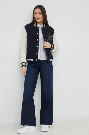 Шерстяная куртка-бомбер Tommy Hilfiger цвет синий переходная Шерстяная куртка-бомбер Tommy Hilfiger цвет синий переходная