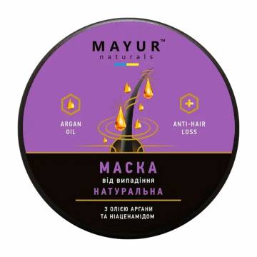 Регенерирующая маска для волос Mayur Натуральная, от выпадения, с маслом арганы и ниацинамидом, 500 мл Регенерирующая маска для волос Mayur Натуральная, от выпадения, с маслом арганы и ниацинамидом, 500 мл