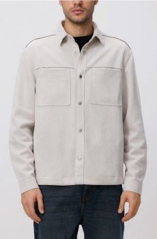 Reserved - Сорочкова куртка з екошкіри під замшу - кремовий - 527EF-01X
