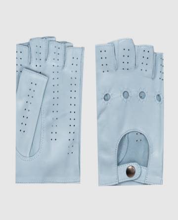 Голубые кожаные митенки с перфорацией
