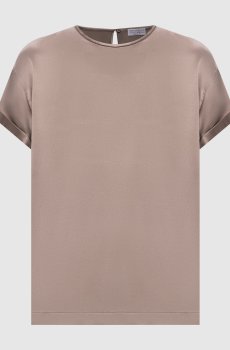 Коричневая блуза из шелка с цепочкой