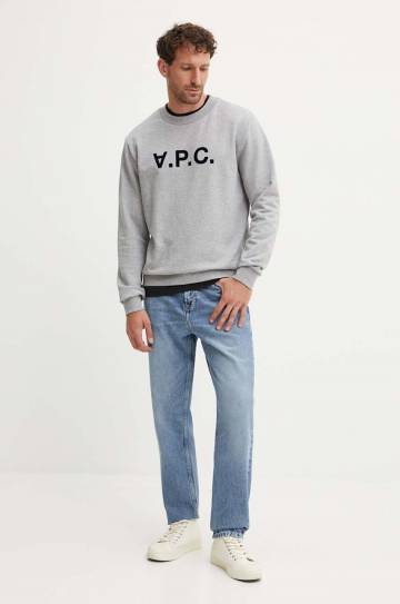 Хлопковая кофта A.P.C. sweat standard grand vpc GOTS цвет серый с аппликацией COHBN.M27907 Хлопковая кофта A.P.C. sweat standard grand vpc GOTS цвет серый с аппликацией COHBN.M27907