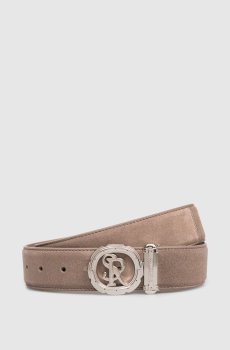 Бежевый замшевый ремень с логотипом
