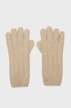 Женские бежевые шерстяные перчатки TH NAVAL CABLE GLOVES Бежевый ONESIZE Tommy Hilfiger AW0AW16664