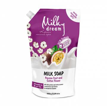 Жидкое крем-мыло Milky Dream Маракуйя и цветы хлопка, с молочным протеином и экстрактом хлопка, 1 л (дойпак) Жидкое крем-мыло Milky Dream Маракуйя и цветы хлопка, с молочным протеином и экстрактом хлопка, 1 л (дойпак)