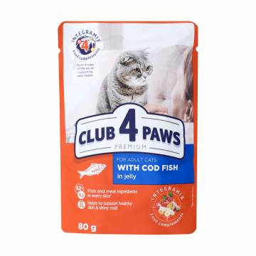 Влажный корм для кошек Club 4 Paws Premium с треской в желе, 80 г Влажный корм для кошек Club 4 Paws Premium с треской в желе, 80 г