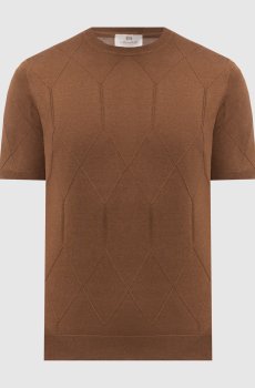 Коричневая футболка с шелком с геометрическим узором