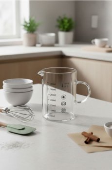 Скляний мірний кухоль з ручкою - clear