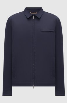 Синяя куртка с шерстью с брендовой нашивкой