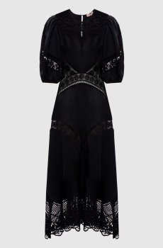 Черное платье с леном с ажурными вставками
