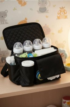 Стьобана сумка для візочка - чорний