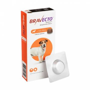 Жевательная таблетка для мелких собак Bravecto 250 мг, от блох и клещей, от 4.5 до 10 кг, 1 шт
