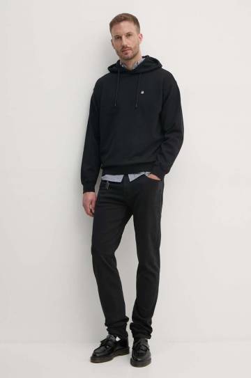 Хлопковая кофта United Colors of Benetton мужская цвет чёрный с капюшоном однотонная 342ZU201K Хлопковая кофта United Colors of Benetton мужская цвет чёрный с капюшоном однотонная 342ZU201K
