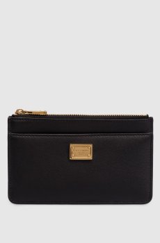 Черный кожаный картхолдер с металлической пластиной