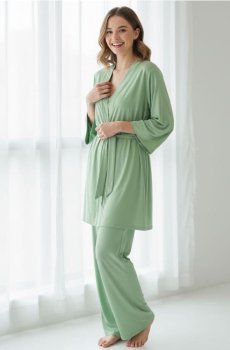 Однотонний халат у стилі кімоно - коричневувато-зелений