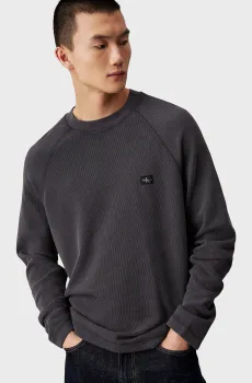 Мужской темно-серый лонгслив WASHED WOVEN LABEL WAFFLE RAGLAN Серый XL Calvin Klein Jeans J30J326450