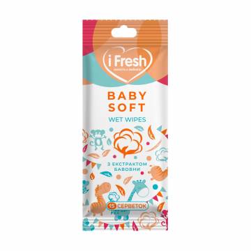 Детские влажные салфетки iFresh Baby Soft Wet Wipes с экстрактом хлопка, 15 шт Детские влажные салфетки iFresh Baby Soft Wet Wipes с экстрактом хлопка, 15 шт