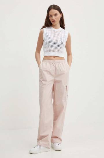 Хлопковые брюки Calvin Klein Jeans цвет розовый прямые высокая посадка J20J223116 Хлопковые брюки Calvin Klein Jeans цвет розовый прямые высокая посадка J20J223116