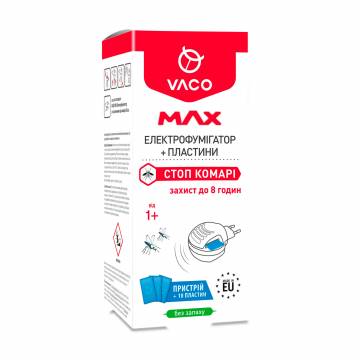 Электрофумигатор + пластины Vaco Max Стоп комары, до 8 часов, 10 шт Электрофумигатор + пластины Vaco Max Стоп комары, до 8 часов, 10 шт
