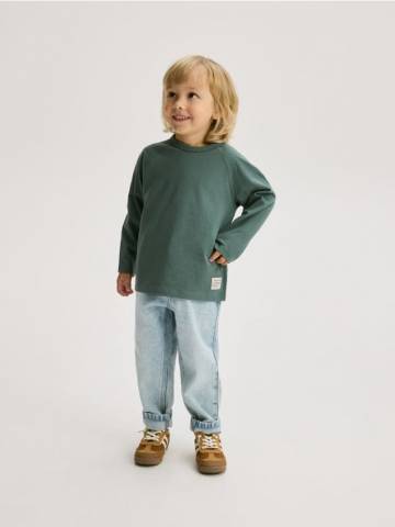 Reserved - Бавовняний лонгслів - синьо-зелений - 597FJ-67X