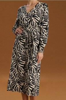 Сукня міді з віскози з поясом у рослинний принт - різнобарвний