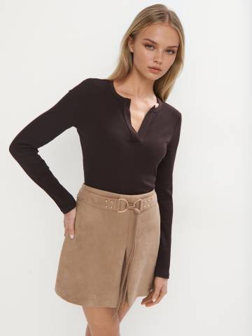 Mohito - Рубчаста блузка - темно-коричневий - XL