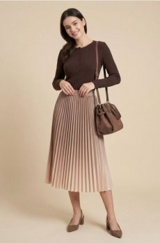 Плісована міні спідниця омбре - бежевий