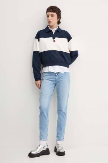 Кофта Tommy Jeans женская цвет синий узор DW0DW18705 Кофта Tommy Jeans женская цвет синий узор DW0DW18705