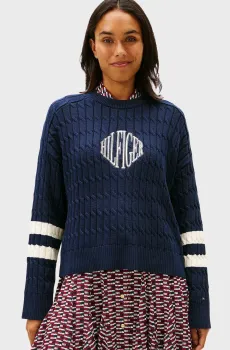 Женский темно-синий джемпер TEXTURED GRAPHIC C-NK LS SWT Синий S Tommy Hilfiger WW0WW47633