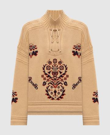 Бежевый свитер из шерсти и кашемира с вышивкой