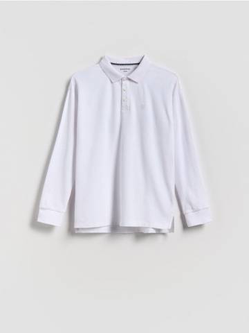 Reserved - Бавовняний лонгслів поло - білий - 025FI-00X