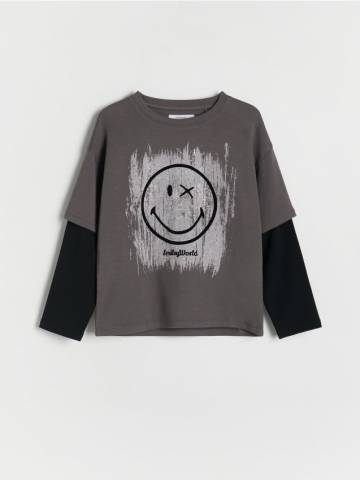 Reserved - Лонгслів SmileyWorld® - темно-сірий - 835BF-90X