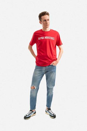Хлопковая футболка Alpha Industries цвет красный с принтом 116512.451-red Хлопковая футболка Alpha Industries цвет красный с принтом 116512.451-red