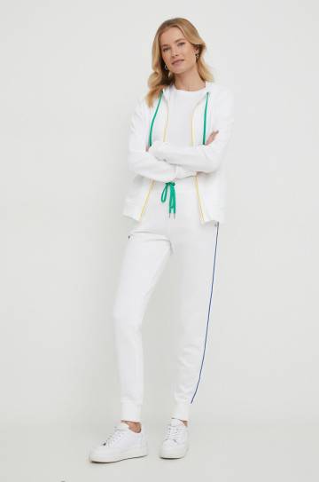 Хлопковые спортивные штаны United Colors of Benetton цвет белый однотонные Хлопковые спортивные штаны United Colors of Benetton цвет белый однотонные