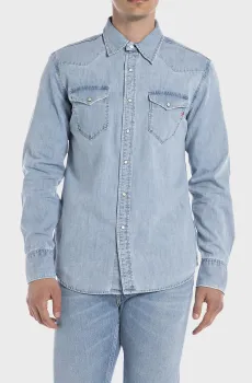 Мужская голубая джинсовая рубашка Голубой M Replay M4981 .000.26C 64A