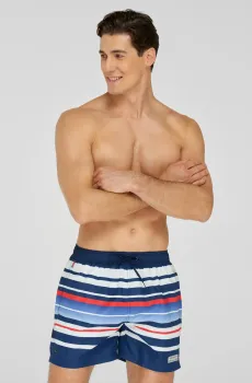 Мужские темно-синие плавательные шорты в полоску Синий S MARC&ANDRE MS21-03
