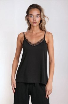 Топ на бретельках з декоративною мереживом - чорний