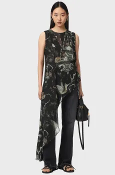 Женский черный топ с узором ENOLA Черный 8 AllSaints W016PF