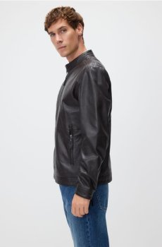 Reserved - Шкіряна куртка з коміром-стійкою - темно коричневий - 7129H-89X