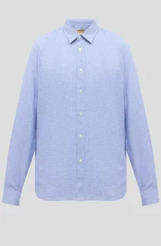 Мужская синяя льняная рубашка с узором Синий L Woolrich 0170MRUT3977-3684